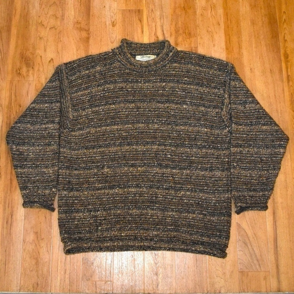 Heritage Knit‎ Wool Sweater Women's Large Brown Grey Marled Made in Ireland